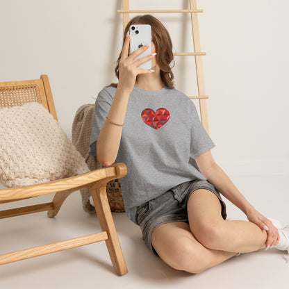 Geometric Colorful Heart Unisex Heavy Cotton Tee - Casual T-Shirt Everyday Wear