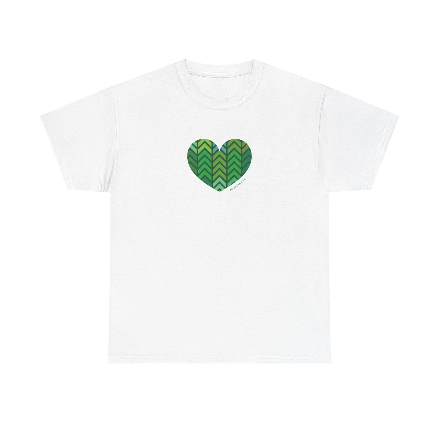 Unisex Heavy Cotton Tee with Green Chevron Heart Design - #HeartsInMotion