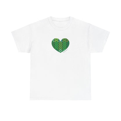 Unisex Heavy Cotton Tee with Green Chevron Heart Design - #HeartsInMotion