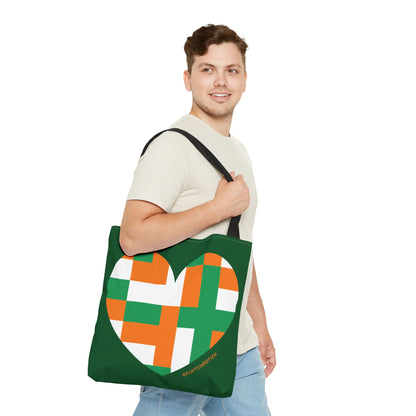 Heart Design Tote Bag - Green and Orange Statement Bag for Celebrations