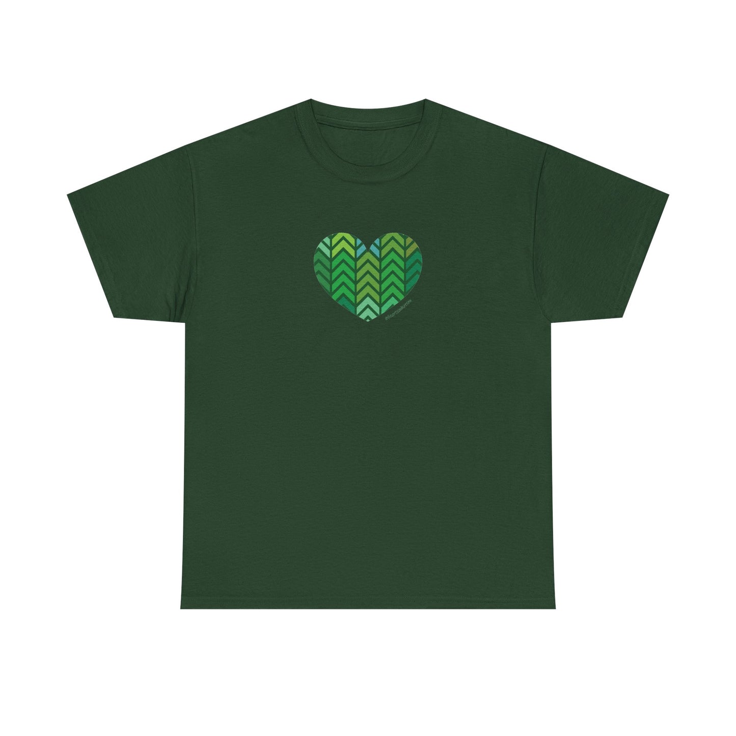 Unisex Heavy Cotton Tee with Green Chevron Heart Design - #HeartsInMotion