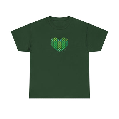 Unisex Heavy Cotton Tee with Green Chevron Heart Design - #HeartsInMotion