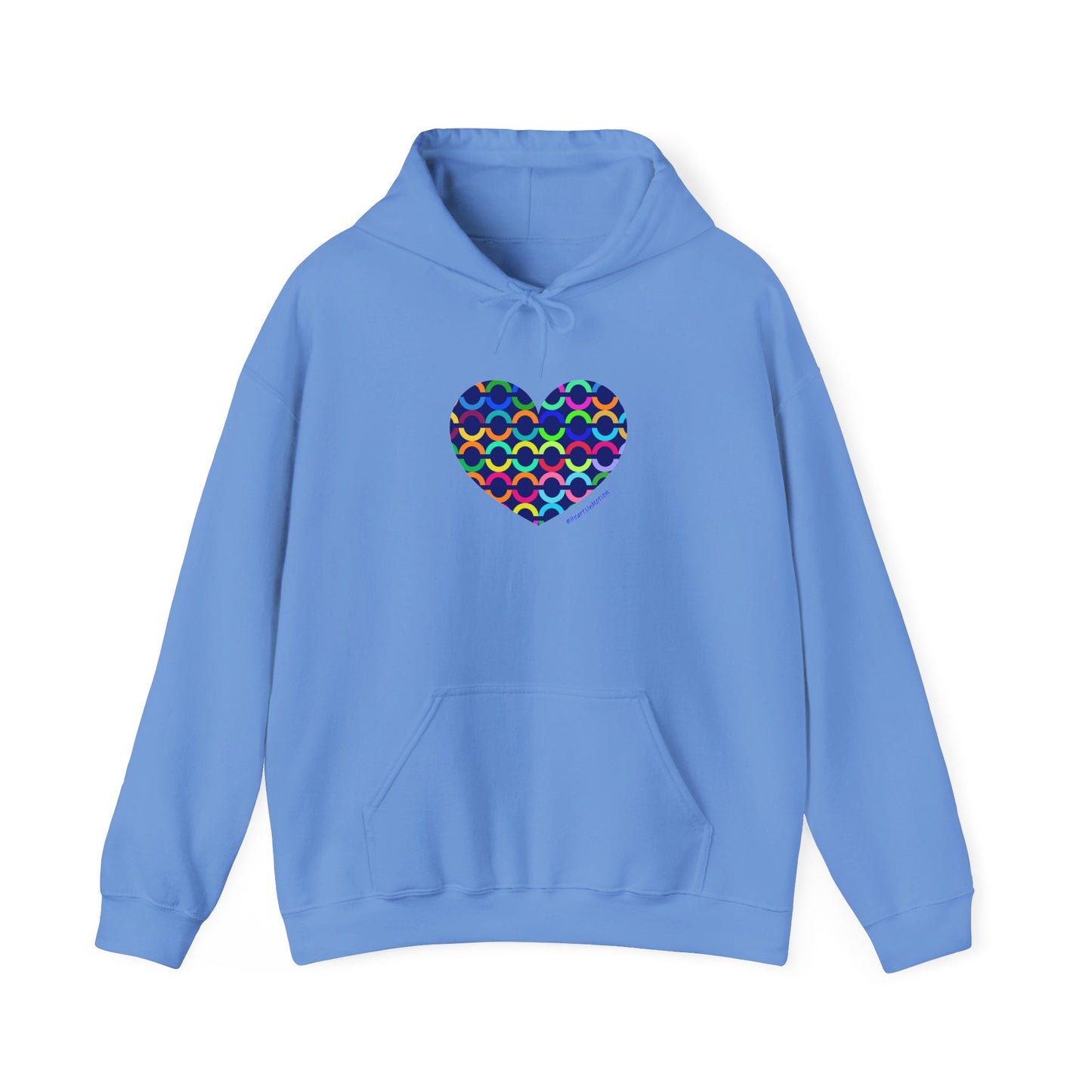 8" Heart Pattern Hoodie — Colorful Geometric Love Pullover - #HeartsInMotion