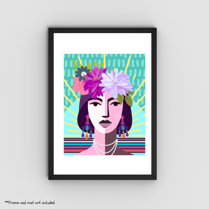 Colourful Floral Diva Art Print – Modern Abstract Woman Wall Art – 8" x 10"