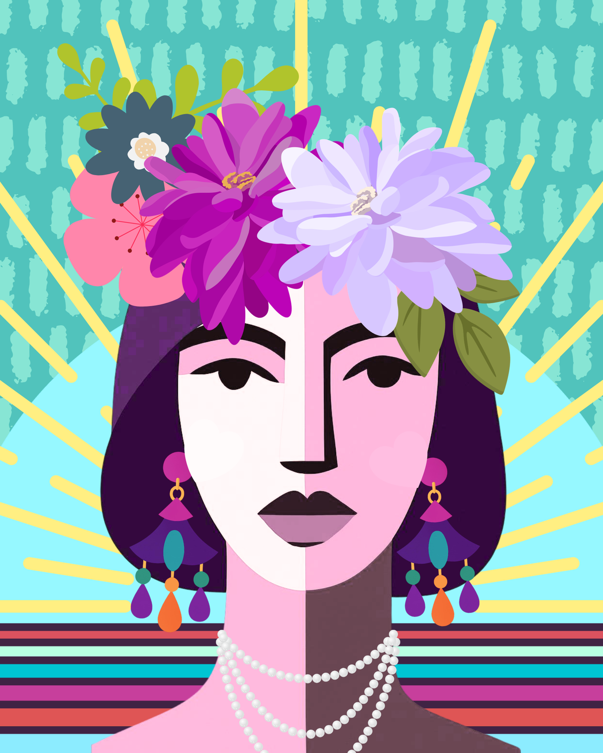 Colourful Floral Diva Art Print – Modern Abstract Woman Wall Art – 8" x 10"