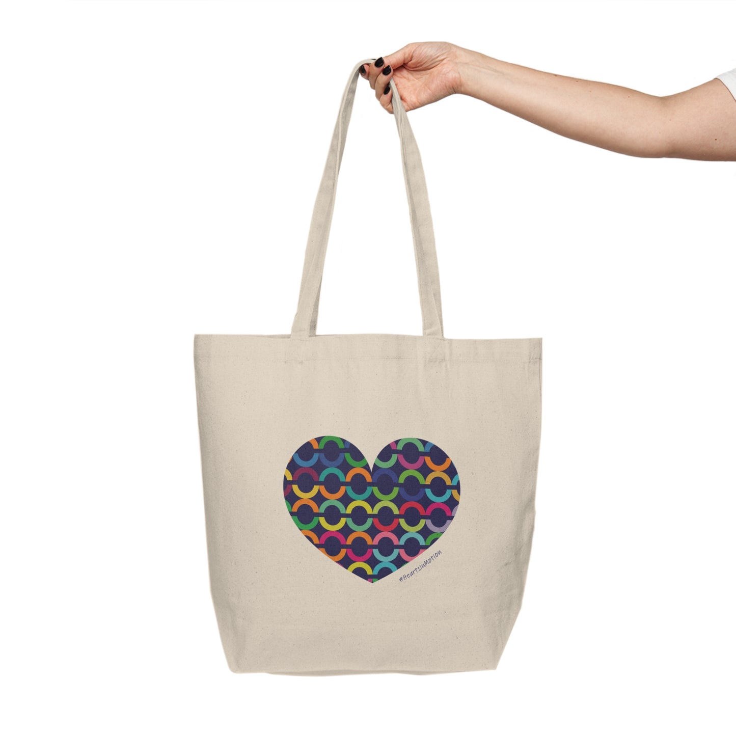 Canvas Tote Bag with Colorful Rainbow Geometric Heart - #HeartsInMotion
