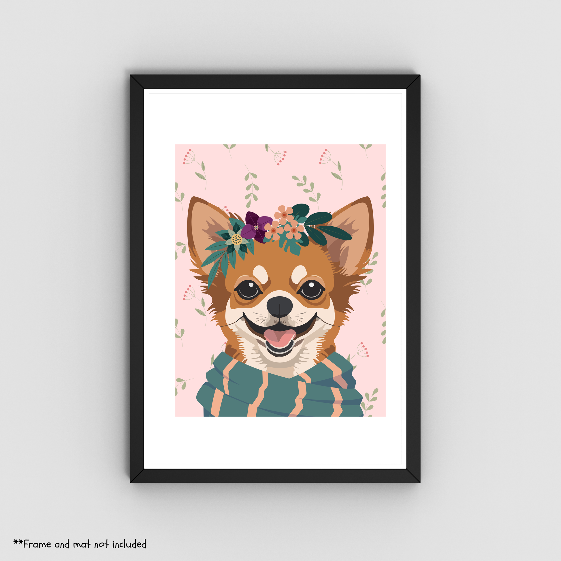 Papillon Flower Dog Print 8.5x11 - Dog Lover Print