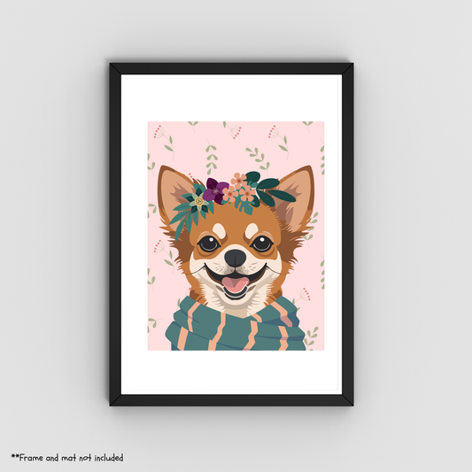 Papillon Flower Dog Print 8.5x11 - Dog Lover Print
