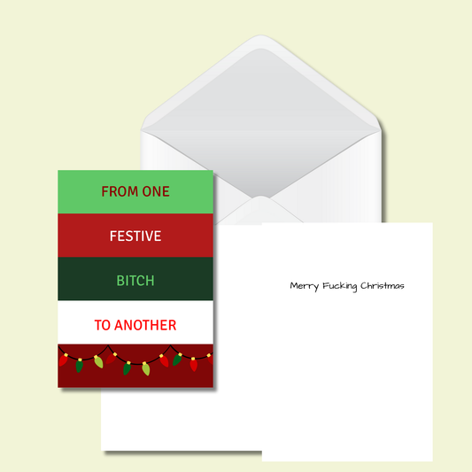 Bold Red & Green -From One Festive Bitch to Another Funny Christmas Card 5x7