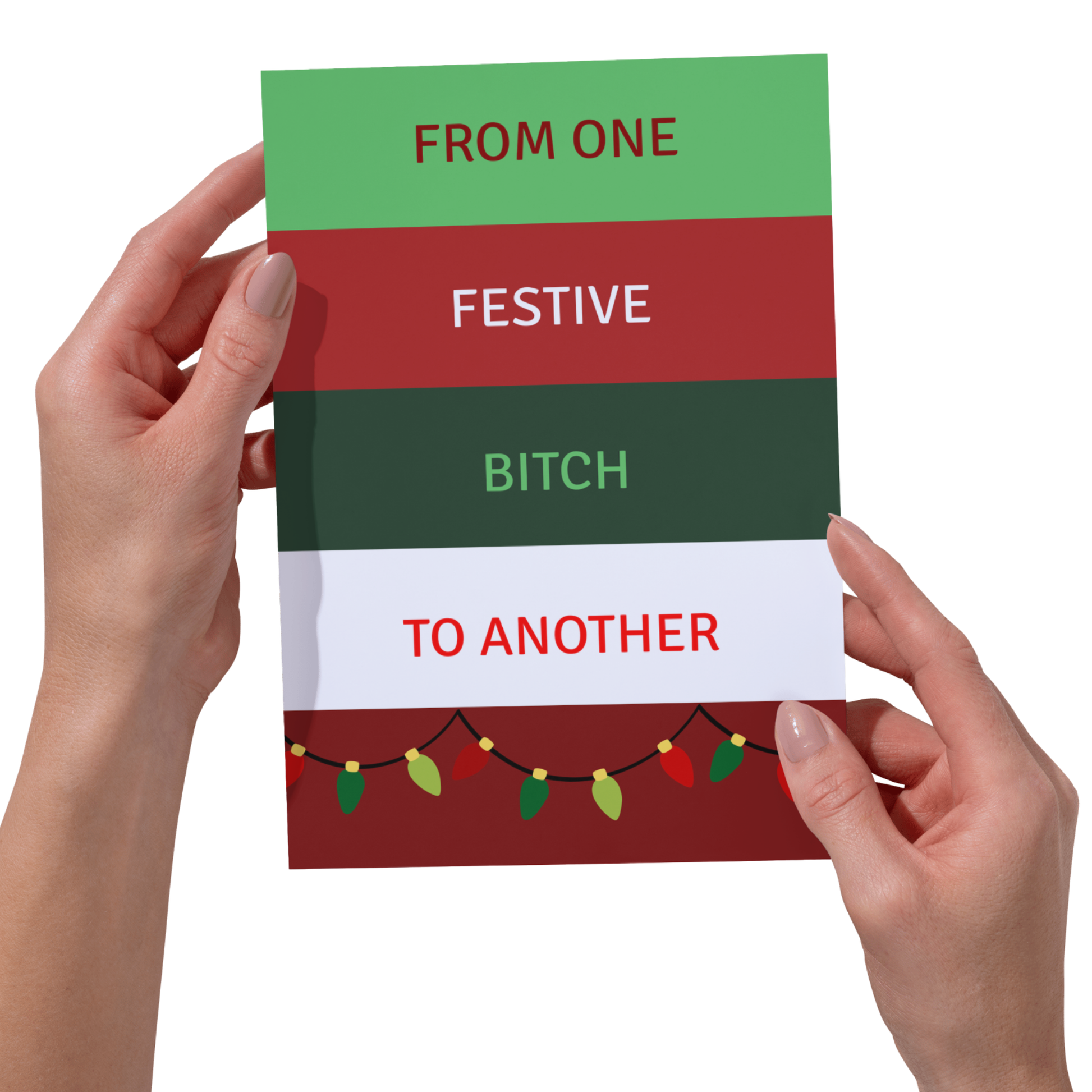 Bold Red & Green -From One Festive Bitch to Another Funny Christmas Card 5x7