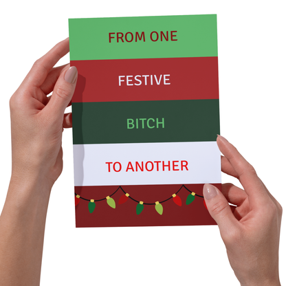 Bold Red & Green -From One Festive Bitch to Another Funny Christmas Card 5x7