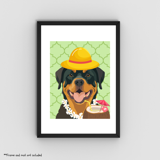 Tropical Rotweiller Print 8.5x11 - Dog Lover Print