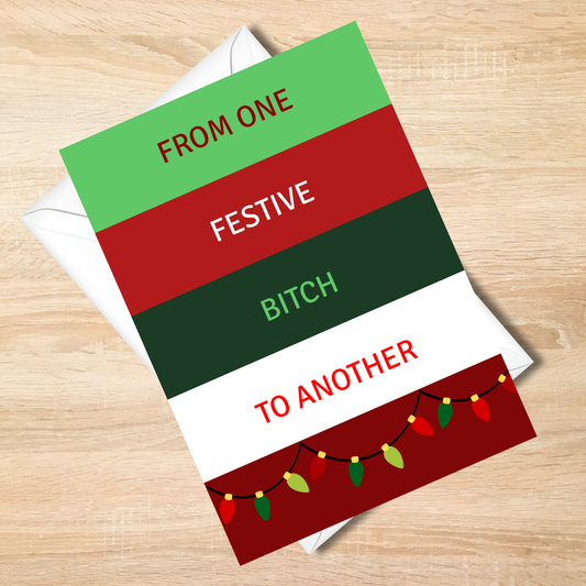 Bold Red & Green -From One Festive Bitch to Another Funny Christmas Card 5x7
