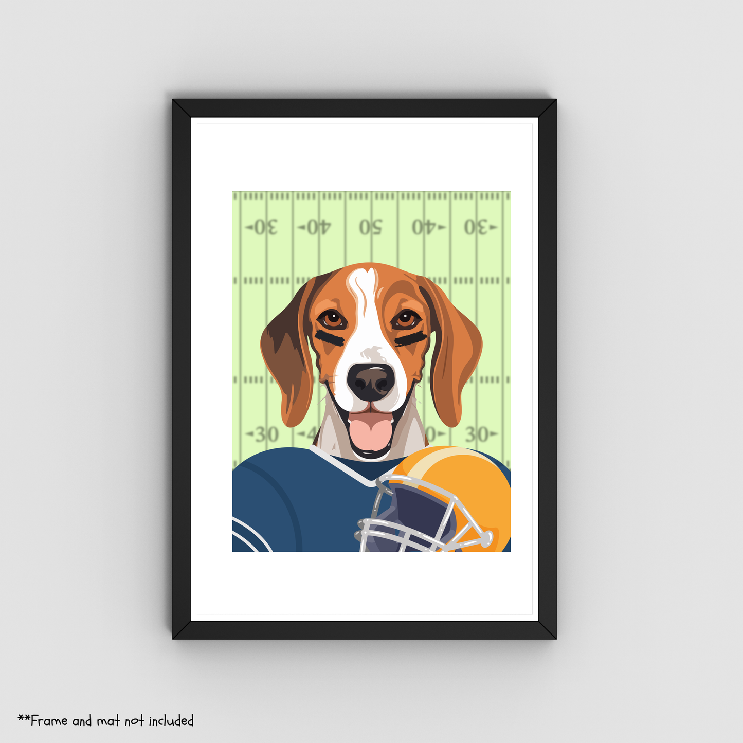 Football Beagle Print - Sporty Dog Illustration Wall Art