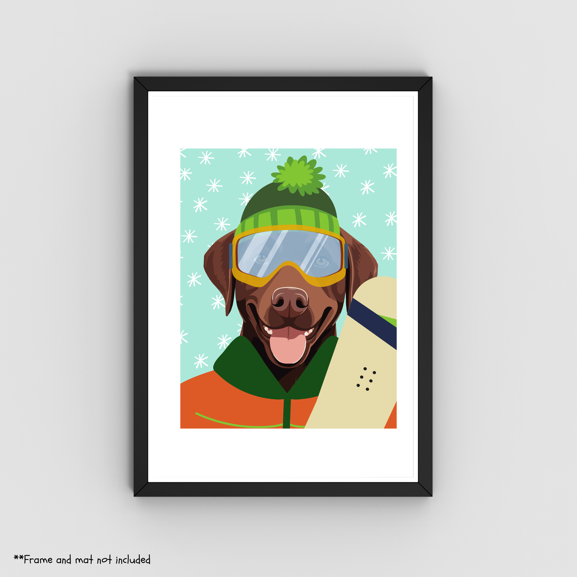 Funny Lab Snowboarding Art - Pet Lover Wall Print