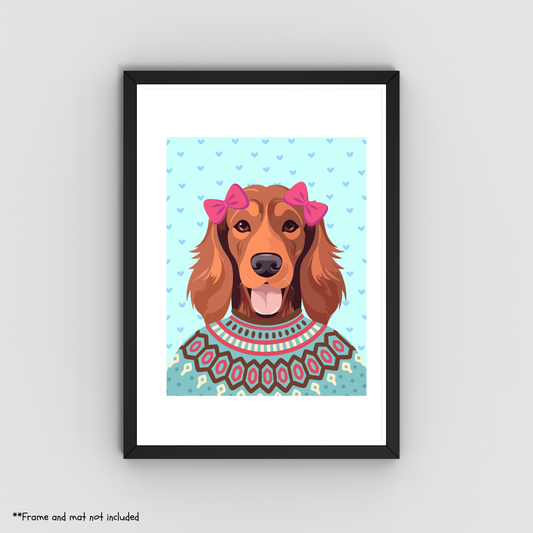 Irish Setter School Girl Print 8.5x11 - Dog Lover Print