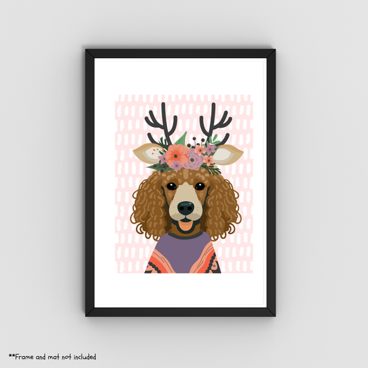 Deer/Poodle Dog Print 8.5x11 - Dog Lover Print