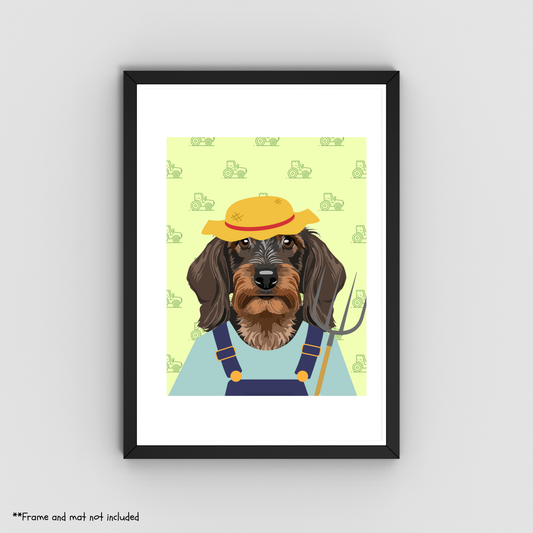 Farmer Dachshund Print - Cute Country Dog Illustration