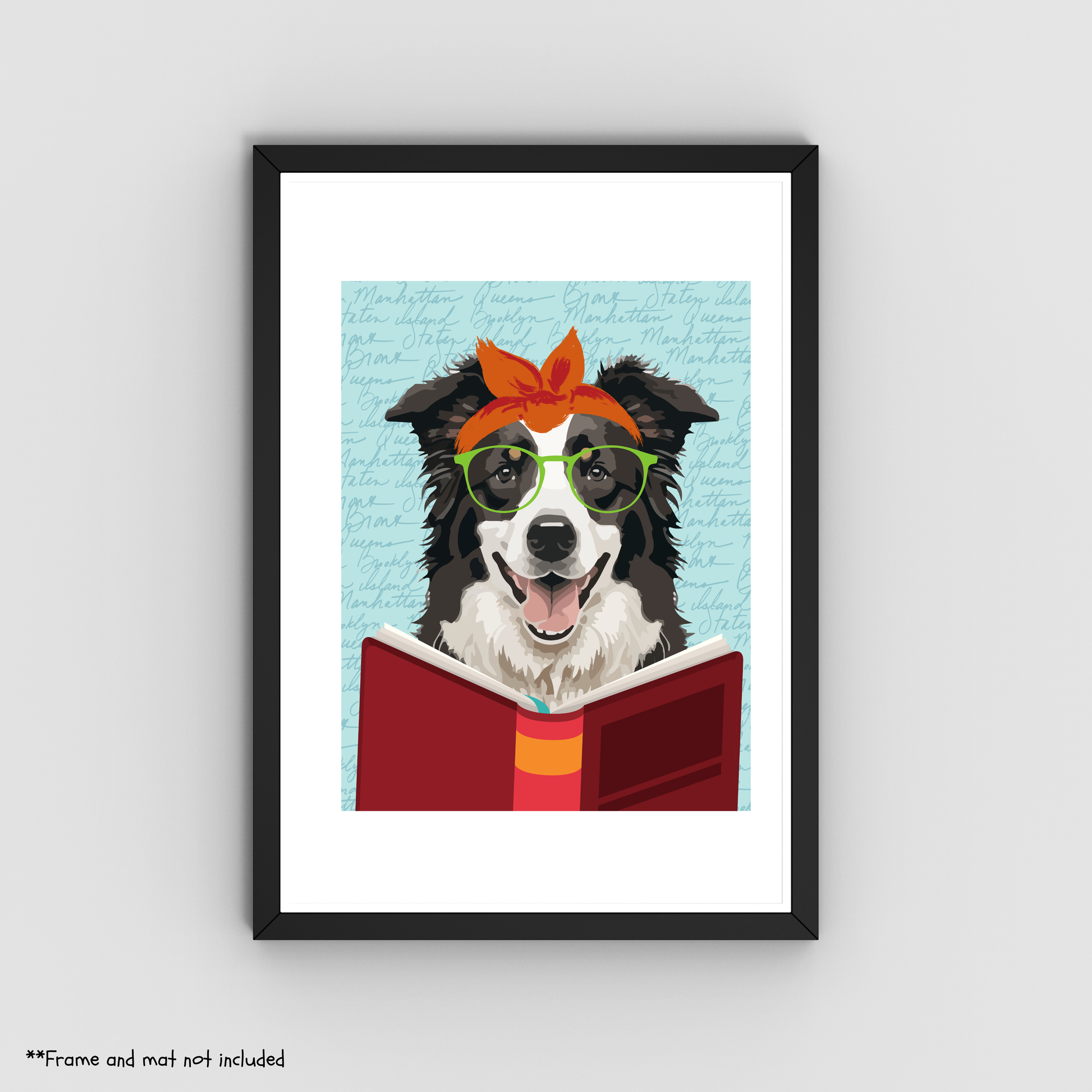 Reading Border Collie Print 8.5x11 - Dog Lover Print