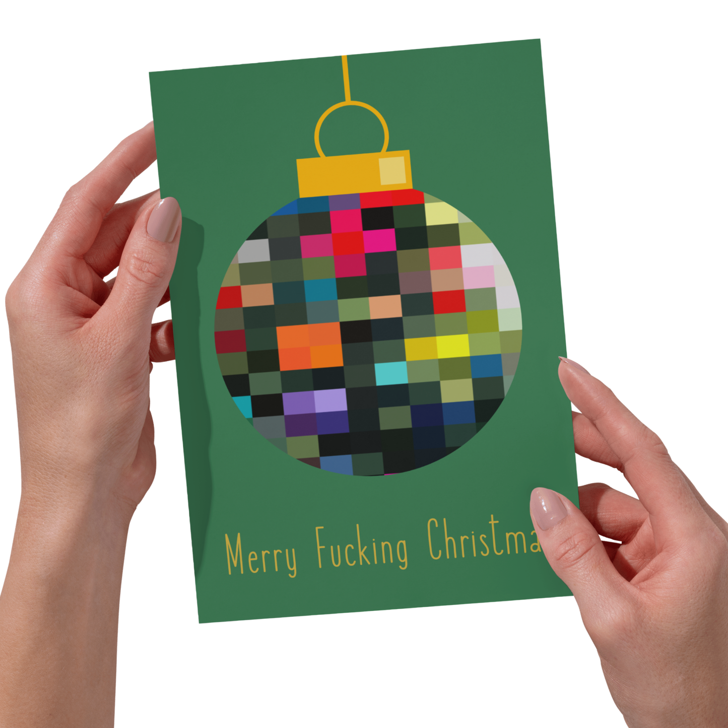 Bold Pixelated Christmas Ball Card -Merry Fucking Christmas Funny Holiday Card