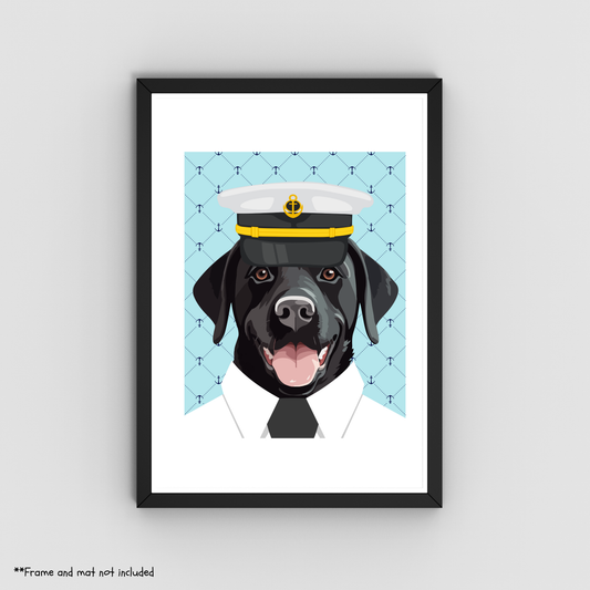 Black Lab Captain Print 8.5x11 - Dog Lover Print