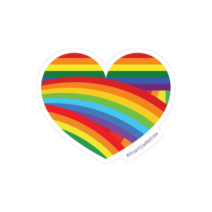 Vibrant Rainbow Heart Stickers, Colourful LGBTQ+ Pride Stickers, #HeartsInMotion