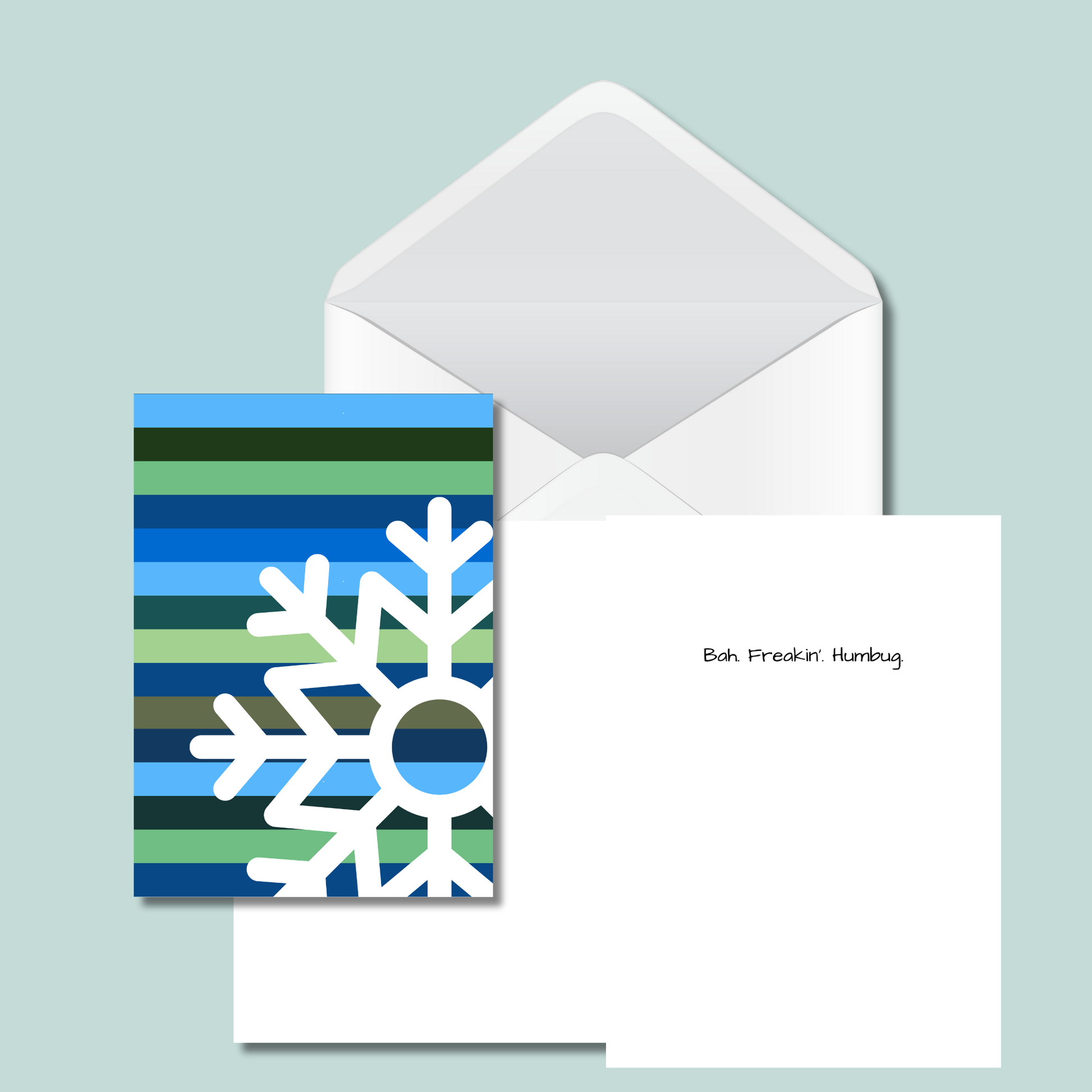 Bold Blue & Green -Bah Freekin' Humbug Christmas Card - Funny Holiday Snowflake