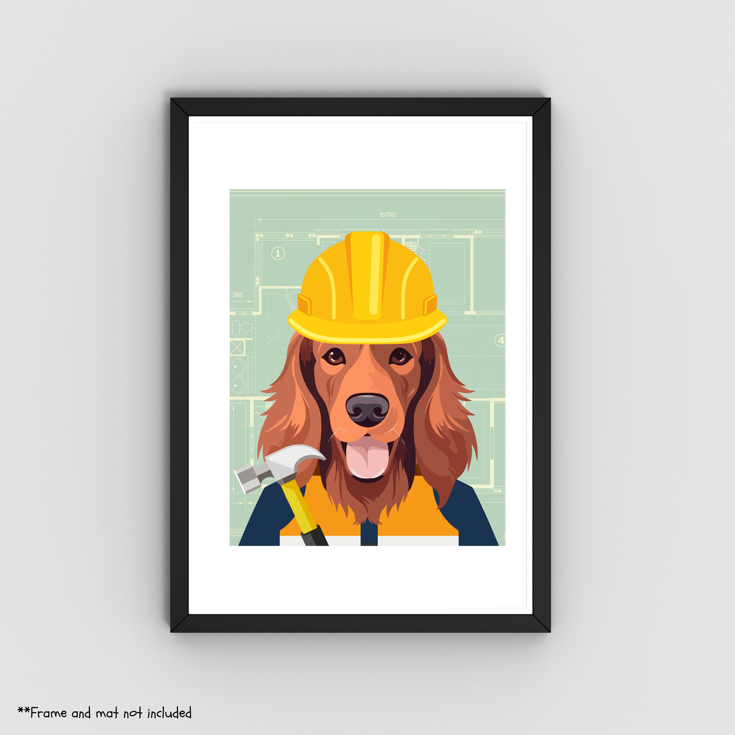 Irish Setter Construction Worker Print 8.5x11 - Dog Lover Print