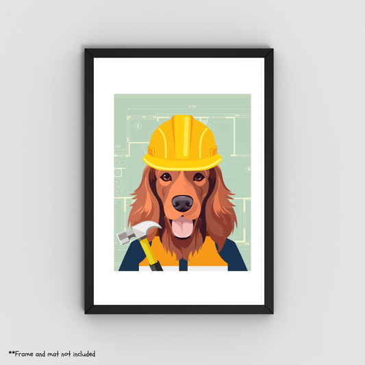 Irish Setter Construction Worker Print 8.5x11 - Dog Lover Print