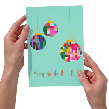 Vivid -Merry Ho Ho Holy Hell Christmas Card - Funny Pixelated Holiday Card 5x7