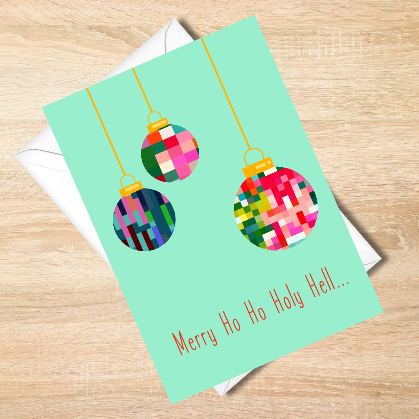Vivid -Merry Ho Ho Holy Hell Christmas Card - Funny Pixelated Holiday Card 5x7
