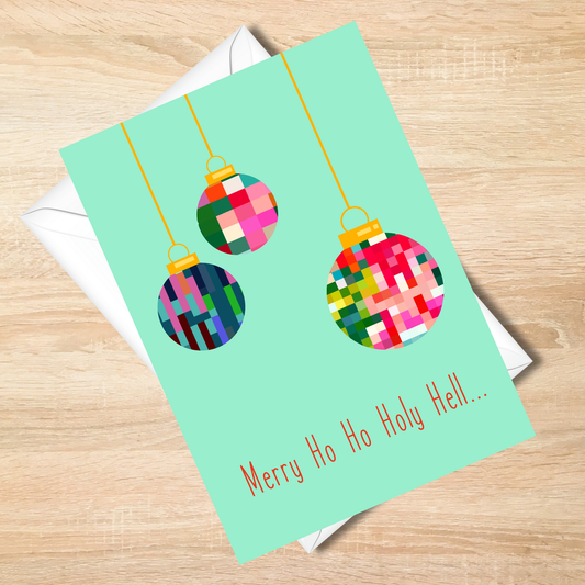 Vivid -Merry Ho Ho Holy Hell Christmas Card - Funny Pixelated Holiday Card 5x7