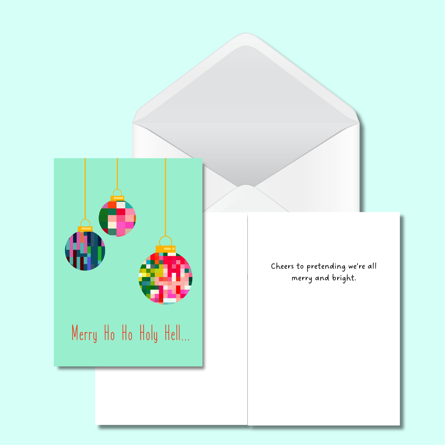 Vivid -Merry Ho Ho Holy Hell Christmas Card - Funny Pixelated Holiday Card 5x7