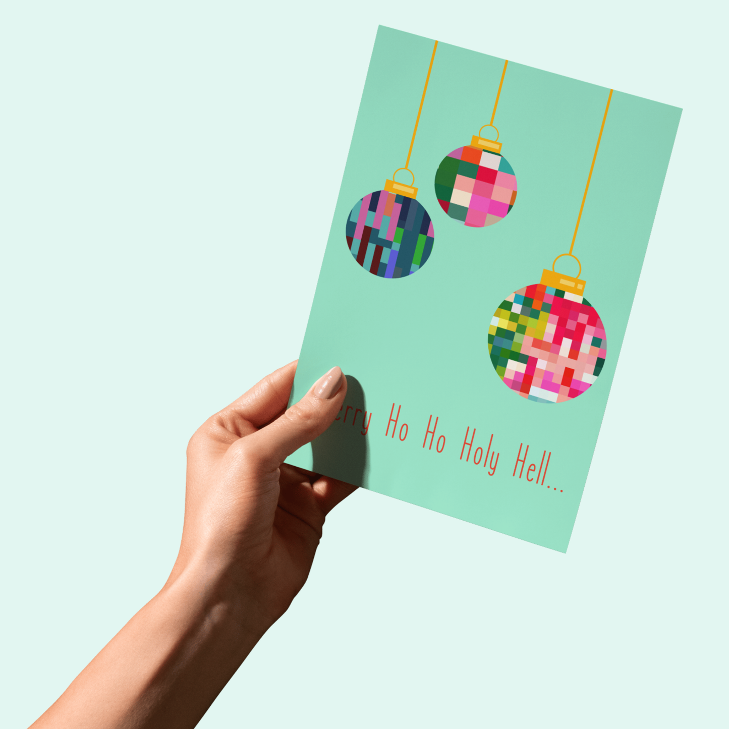 Vivid -Merry Ho Ho Holy Hell Christmas Card - Funny Pixelated Holiday Card 5x7