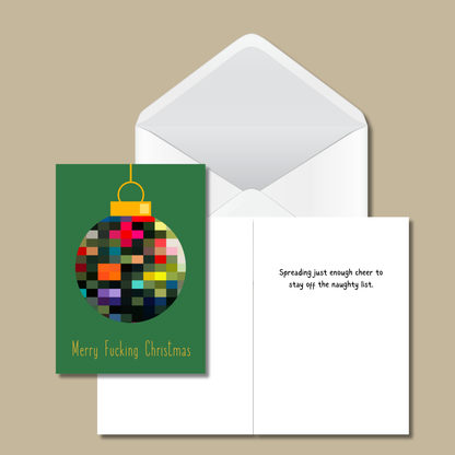 Bold Pixelated Christmas Ball Card -Merry Fucking Christmas Funny Holiday Card