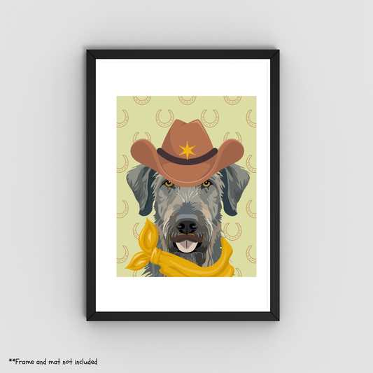 Irish Wolfhound Cowboy Print 8.5x11 - Dog Lover Print
