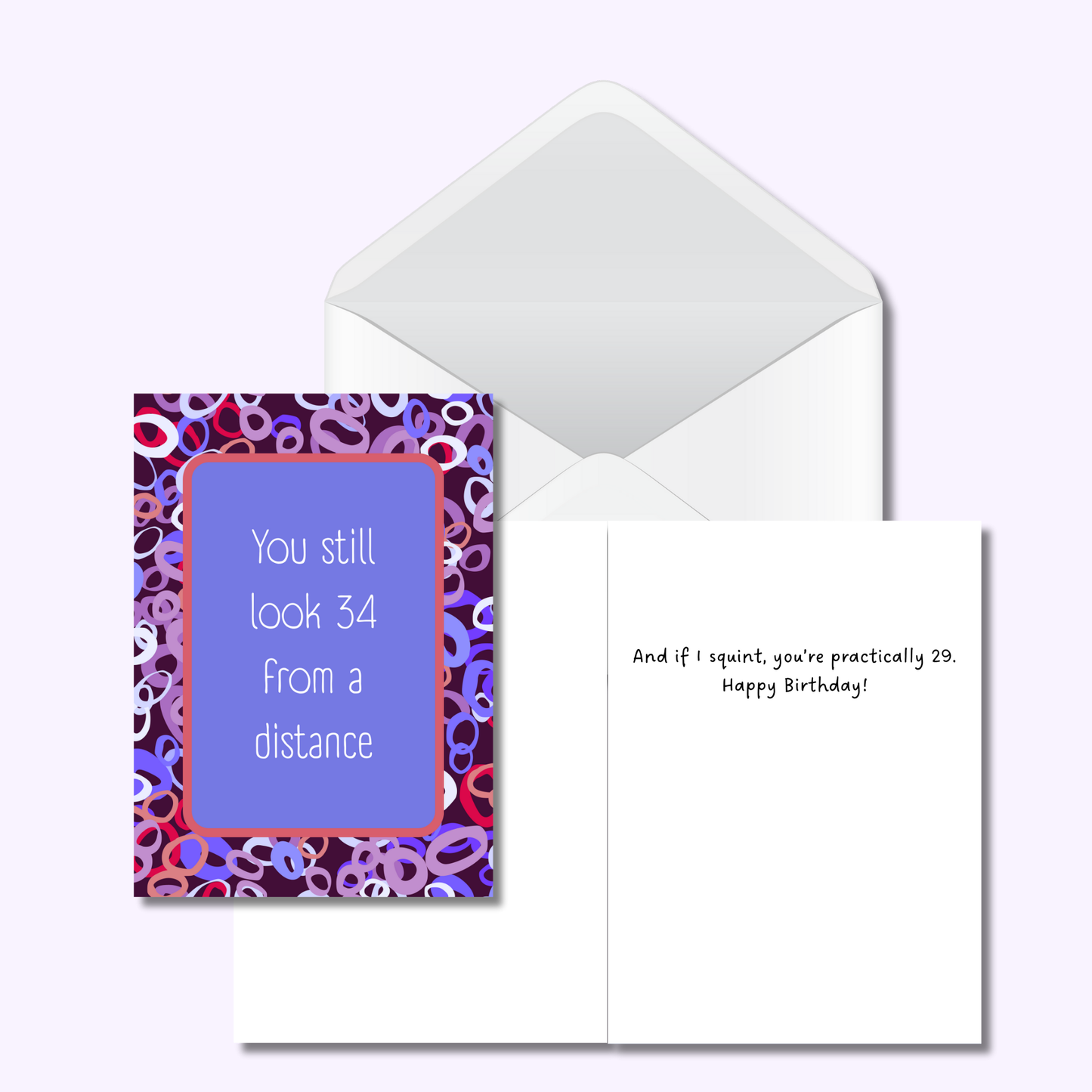 Bold -You Still Look 34 From a Distance Funny Birthday Card - Cheeky 5x7 Card