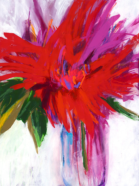 Abstract Red Flower Painting Print - Modern Floral Wall Art 7.5"×10"