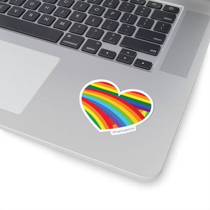 Vibrant Rainbow Heart Stickers, Colourful LGBTQ+ Pride Stickers, #HeartsInMotion