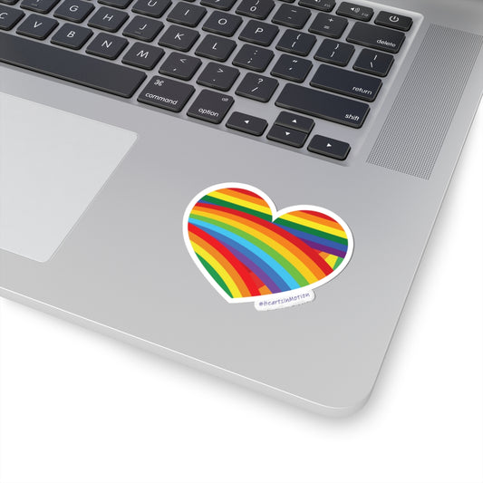 Vibrant Rainbow Heart Stickers, Colourful LGBTQ+ Pride Stickers, #HeartsInMotion