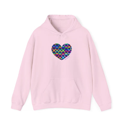8" Heart Pattern Hoodie — Colorful Geometric Love Pullover - #HeartsInMotion