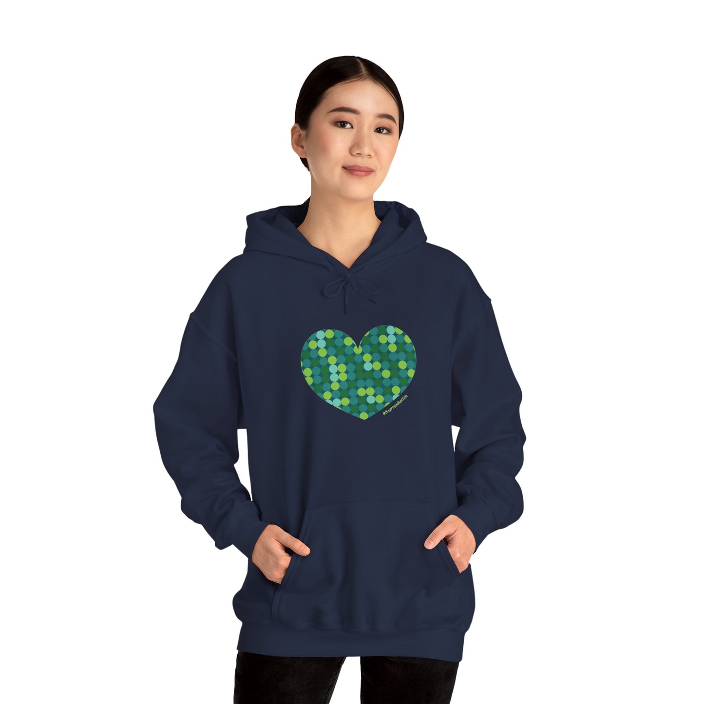 Unisex Heavy Blend™ Hooded Sweatshirt Green Dot #HeartsInMotion