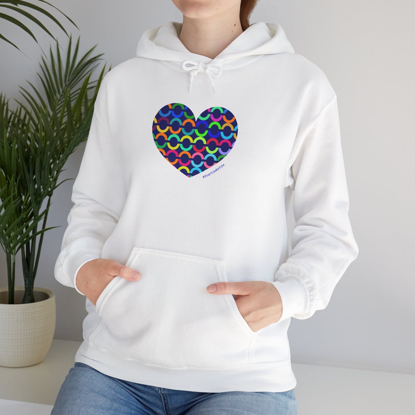 8" Heart Pattern Hoodie — Colorful Geometric Love Pullover - #HeartsInMotion