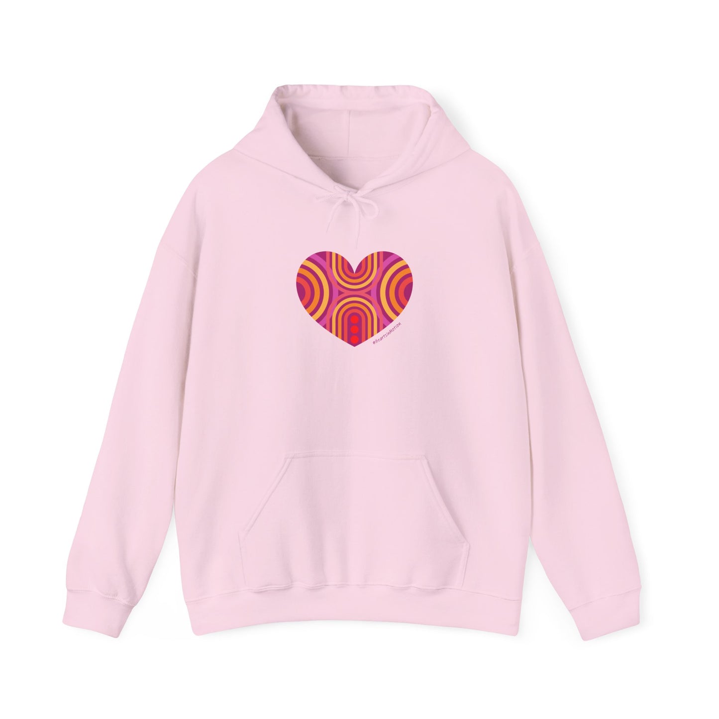 Colourful Heart Pattern Hoodie, Cozy Sweatshirt, #HeartsInMotion