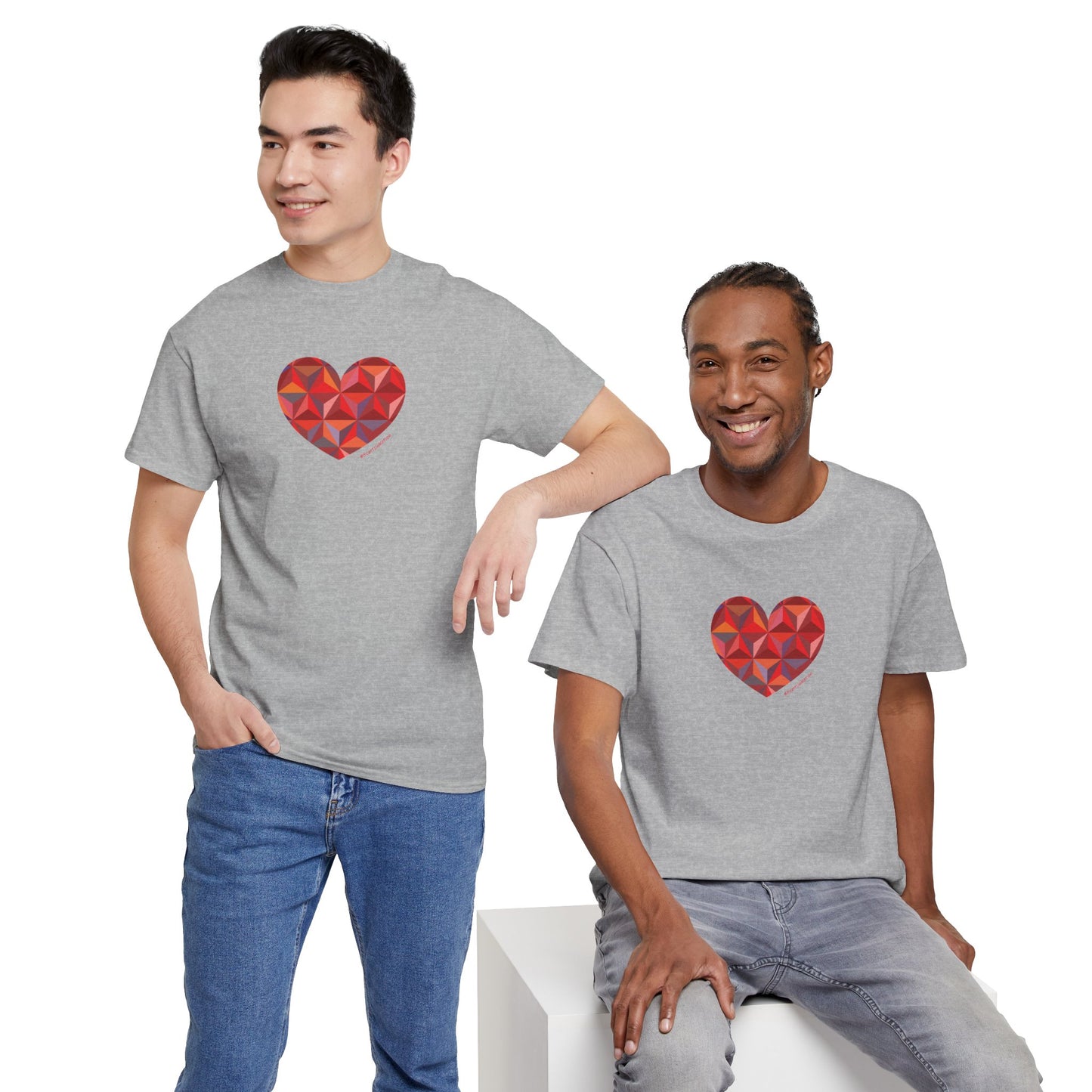 Geometric Colorful Heart Unisex Heavy Cotton Tee - Casual T-Shirt Everyday Wear