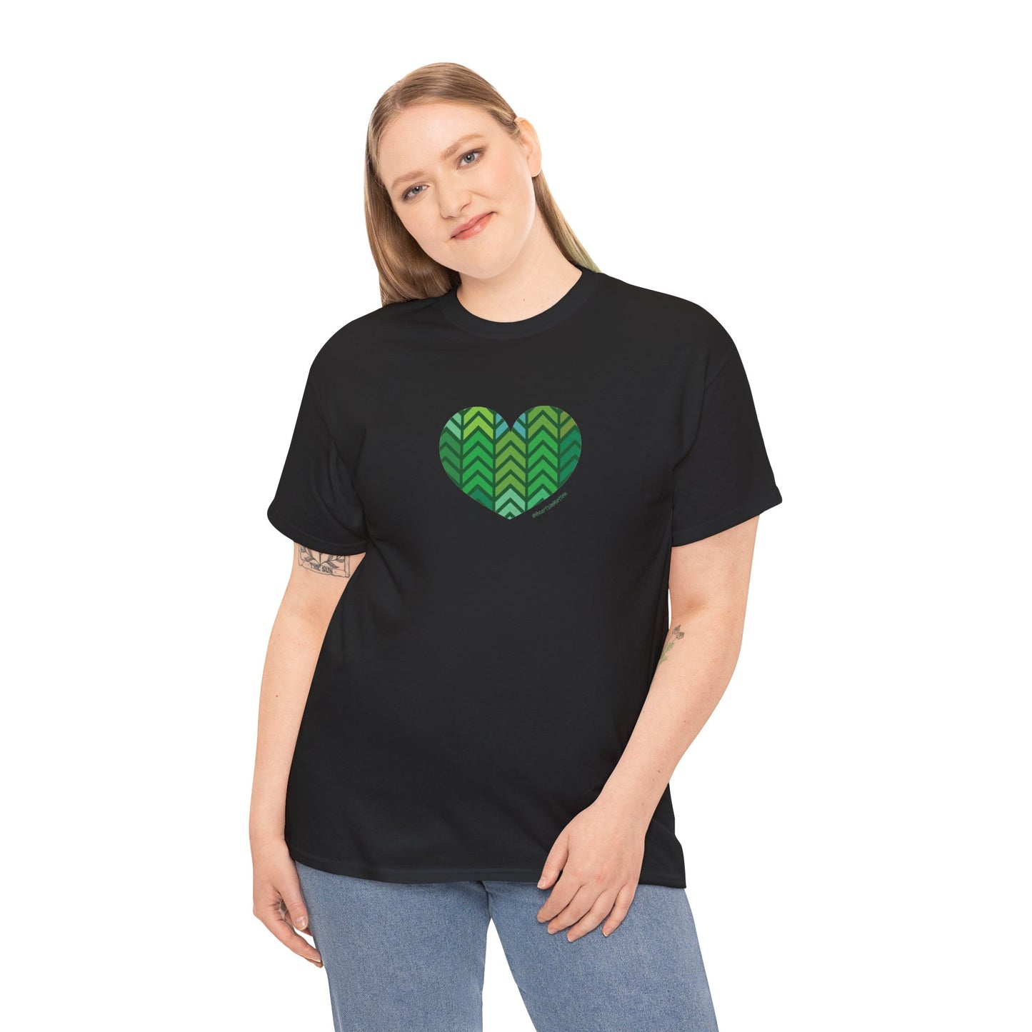 Unisex Heavy Cotton Tee with Green Chevron Heart Design - #HeartsInMotion