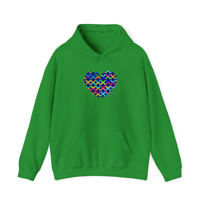 8" Heart Pattern Hoodie — Colorful Geometric Love Pullover - #HeartsInMotion