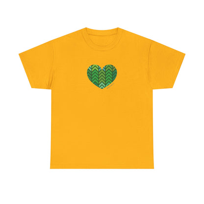 Unisex Heavy Cotton Tee with Green Chevron Heart Design - #HeartsInMotion
