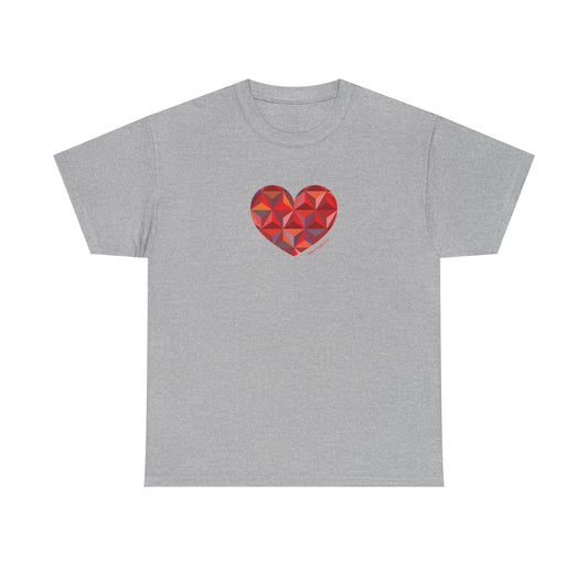 Geometric Colorful Heart Unisex Heavy Cotton Tee - Casual T-Shirt Everyday Wear