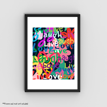 Live Laugh Love – Colourful Typography Art Print – 8" x 10"